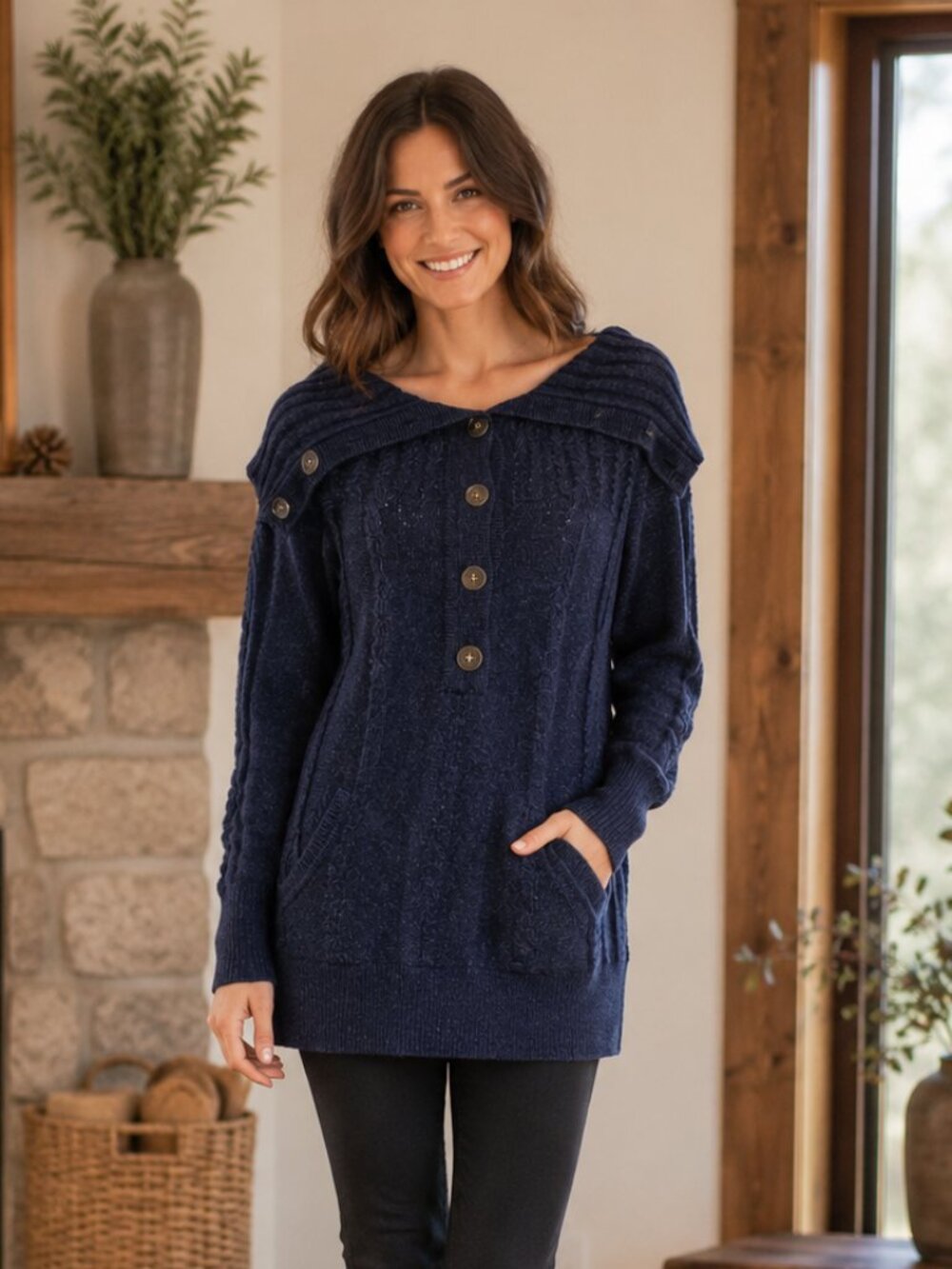 Margaret O’Leary Navy Blue Wool Blend Button Up Knit Sweater Size Small